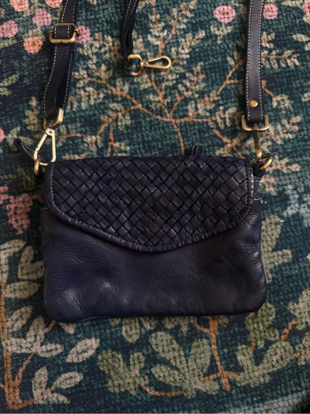 Italian leather crossbody/ wristlet purse - dark blue